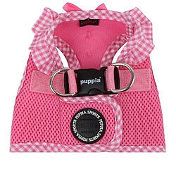 Harnais veste chien Vichy, bleu, rose ou orange, Puppia (Cou 24 cm - Poitrail 30/32 cm, Rose),