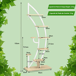 Helloshop26 Étagère à fleurs en métal à 7 niveaux porte plantes en forme de demi-lune avec dispositif anti-renversement 60 x 30 x 155 cm blanc 20_0009734