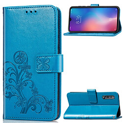 Wewoo Housse Coque Étui en cuir Motif fleurs pressées Lucky Clover pour Xiaomi Mi 9avec porte-cartes et porte-cartesportefeuille et dragonne bleu