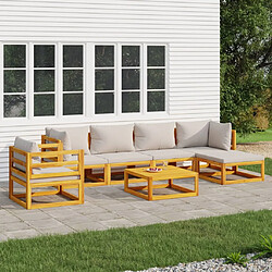 vidaXL Salon de jardin 7 pcs avec coussins gris clair bois massif