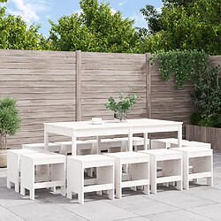 vidaXL Ensemble à manger de jardin 13 pcs blanc bois de pin massif