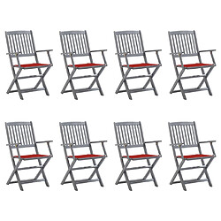 vidaXL Chaises pliables d'extérieur lot de 8 et coussins Bois d'acacia