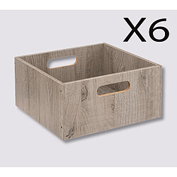 Pegane Lot de 6 boites de rangement, paniers de rangement en bois coloris gris - Longueur 31 x Profondeur 31 x Hauteur 15 cm