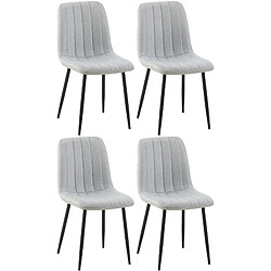 Decoshop26 Set de 4 chaises de salle à manger coutures décoratives verticales en tissu gris et pieds métal noir 10_0001871