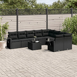 Maison Chic Salon de jardin 10 pcs avec coussins | Ensemble de Table et chaises | Mobilier d'Extérieur noir résine tressée -GKD78828