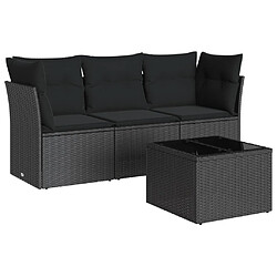 vidaXL Salon de jardin 4 pcs avec coussins noir résine tressée