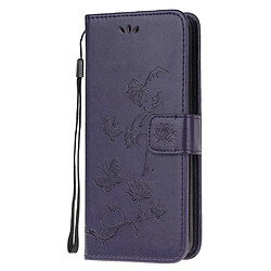 Etui en PU empreinte fleur de papillon avec sangle violet foncé pour votre Samsung Galaxy A21s