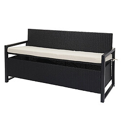 Decoshop26 Banc de jardin 3 places en polyrotin anthracite coffre de rangement avec coussin d'assise crème 04_0004184