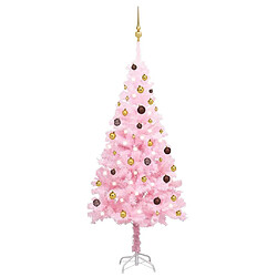 vidaXL Arbre de Noël artificiel pré-éclairé et boules rose 180 cm PVC