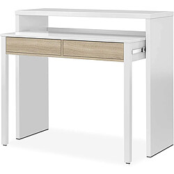 Pegane Table console extensible convertible en bureau coloris blanc et chêne - Hauteur 88 x longueur 99 x Profondeur 36-70 cm