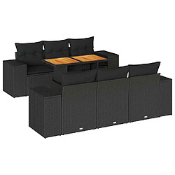 vidaXL Salon de jardin 7 pcs avec coussins noir résine tressée