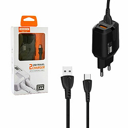 PHONE WALL CHARGER 2.4A + CABLE TYP-C BLACK USB-C SOMOSTEL 2400mAh 2XUSB DUAL SMS-A139