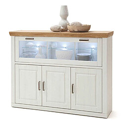 Pegane Buffet en pin blanc et chêne avec LED - L.163 x H.123 x P.40 cm