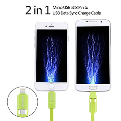 Acheter Wewoo Câble vert pour iPhone, Galaxy, Huawei, Xiaomi, LG, HTC et autres smartphone, Longueur: 1m 2 en 1 Micro USB & Lightning vers USB Data Sync de charge