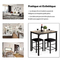 Helloshop26 Table haute cuisine avec 2 tabourets table bar cuisine cadre en métal mange-debout industriel pour bistro salle à manger cuisine café 20_0004233 pas cher