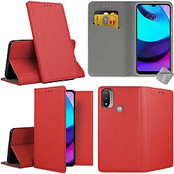 Htdmobiles Housse etui portefeuille avec coque intérieure en silicone pour Motorola Moto E20 / E30 / E40 + verre trempe - ROUGE MAGNET