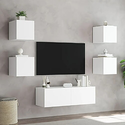 Maison Chic Lot de 5 Meuble TV muraux, Banc TV avec lumières LED pour salon, Meuble de rangement blanc -GKD47511 pas cher