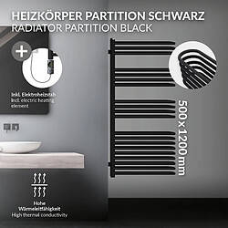 LuxeBath Radiateur mural porte-serviette 500x1200 mm noir mat acier thermoplongeur 900W