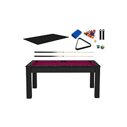 Jardindeco Billard convertible table 6 personnes Texas + plateaux dinatoires + pack accessoires Confort noir grainé et prune (tapis)