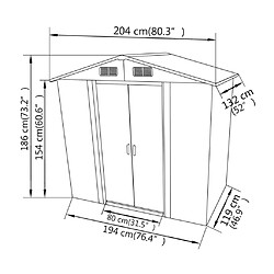 vidaXL Abri de stockage pour jardin Métal Gris 204 x 132 x 186 cm pas cher