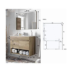 Meuble sous-vasque suspendu, 2 portes + Miroir finition nordik - Dim : 64x80x45cm -PEGANE-