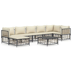 Maison Chic Salon de jardin 8 pcs + coussins - Mobilier/Meubles de jardin - Table et chaises d'extérieur anthracite résine tressée -MN90874