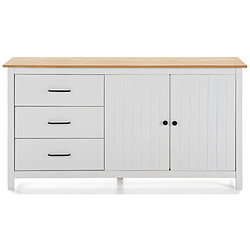 Pegane Buffet en pin massif décor ciré chêne et blanc, meuble de rangement - Longueur 150 x Profondeur 40 x Hauteur 80 cm