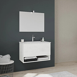 Kiamami Valentina MEUBLE SUSPENDU POUR SALLE DE BAIN AVEC TIROIR ET COMPARTIMENT OUVERT BLANC ASPECT BOIS | VENEZIA