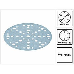 Festool STF D150/48 Abrasifs Granat P60, 150mm, pour RO 150, ES 150, ETS 150, ETS EC 150, LEX 150, WTS 150, HSK-D 150 200 pces (4x 575161)