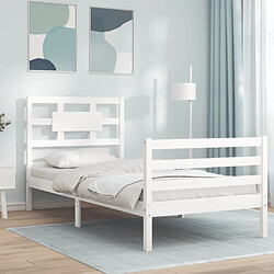 Maison Chic Lit adulte - Cadre Structure de lit avec tête de lit Contemporain blanc 90x200 cm bois massif -MN82464