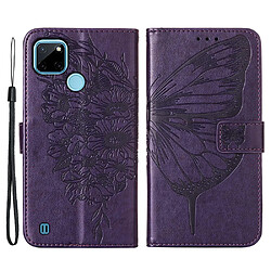 Etui en PU motif de papillons et de fleurs avec support, violet pour votre Realme C21Y