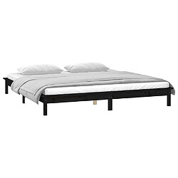 Maison Chic Lit adulte - Cadre de lit à LED,Structure du lit Contemporain noir 120x190 cm petit double bois massif -MN68401 pas cher