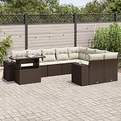 vidaXL Salon de jardin 10 pcs avec coussins marron résine tressée