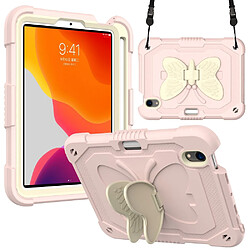 Coque en TPU + silicone avec béquille et bandoulière beige/rose pour votre Apple iPad mini (2021)