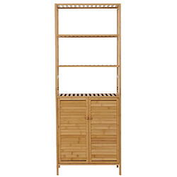 Mendler Armoire haute HWC-B18, Armoire de salle de bain Étagère de salle de bain, 2 portes 4 étagères Bambou MDF 168x64x33cm pas cher