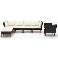 Maison Chic Salon de jardin 7 pcs - Table et chaises d'extérieur - Mobilier/Meubles de jardin Moderne Résine tressée et bois d'eucalyptus Noir -MN69228