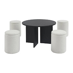 Avis Vente-Unique Table basse en MDF + 4 poufs en tissu bouclette - Noir et blanc - AKSAY