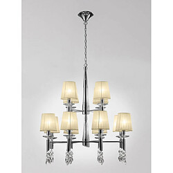 Luminaire Center Suspension Tiffany 2 Tier 12+12 Ampoules E14+G9, chrome poli avec Abat jour crèmes & cristal transaparent