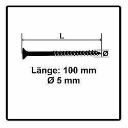 Fischer Power-Fast II FPF II Vis à bois aggloméré 5,0x100 mm, 200 pcs., tête fraisée, empreinte Torx, filetage partiel, zingué et passivé bleu ( 670365 )