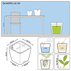 Pot Quadro Premium LS 35 - kit complet, noir brillant 35 cm