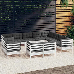 Maison Chic Salon de jardin 12 pcs avec coussins | Ensemble de Table et chaises | Mobilier d'Extérieur blanc bois de pin solide -GKD61821