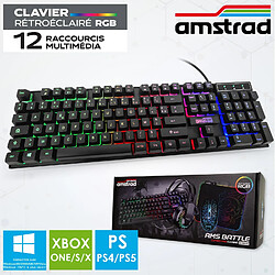 Pack Gamer AMSTRAD BATTLE 5 pièces: Clavier, Souris & tapis, Casque & adaptateur. USB & Retro-éclairage RGB