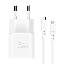 Swissten Chargeur GaN USB C 35W Ultra Rapide Compact avec Câble Lightning 1.2m Blanc