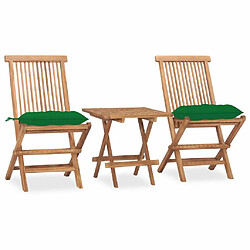 Maison Chic Mobilier à dîner 3 pcs pliable de jardin avec coussins - Ensemble table et chaises d'extérieur - Salon/Mobilier de jardin classique Teck -MN69346