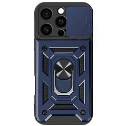 Mayaxess Coque pour iPhone 16 Pro Bague Support Cache Caméra Coulissant Bleu Nuit