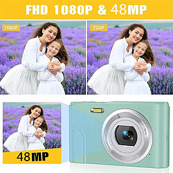 Avis INF Appareil photo numérique 48MP FHD 1080p avec zoom 16x et carte mémoire de 32 Go Green