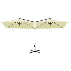 Helloshop26 Parasol double avec mât en acier sable 600 x 300 cm 02_0008432