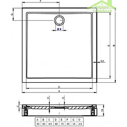 Receveur de douche rectangulaire RIHO DAVOS 271 80x90x4,5 cm, avec pieds et tablier