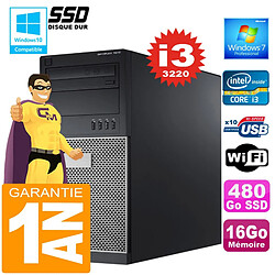 PC Tour DELL 7010 Core I3-3220 Ram 16Go Disque 480 Go SSD Graveur DVD Wifi W7 - Occasion