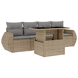 vidaXL Salon de jardin avec coussins 5 pcs beige résine tressée